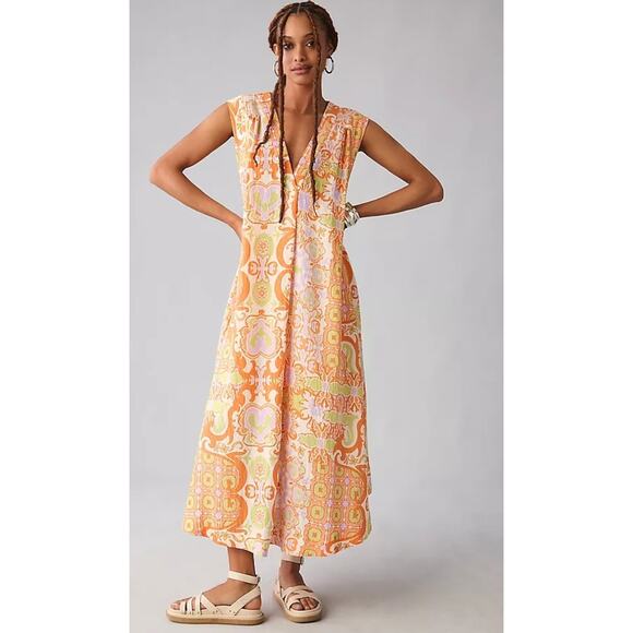 Anthropplogie Maeve Maxi Tunic Dress Size XS Vibrant Comfy Oversized Midi Pocket - Picture 1 of 13